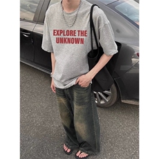 潮牌纯棉短袖t恤男夏季新款设计感小众美式高街花灰色字母上衣，男装T恤，星座1210-1