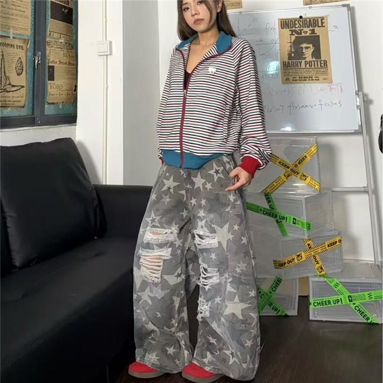 2025美式复古水洗褪色结构迷彩弯刀工装裤boxy街头宽松阔腿休闲裤,男装工装外套,星座506A