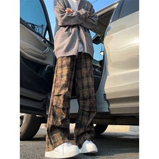 26春款格纹经典潮流复古长裤日系简约个性风撞色休闲裤K640TP38，男装休闲裤，电商A102B