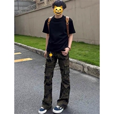 修身牛仔裤美式复古迷彩微喇工装裤潮款秋季vibe高街裤，男装牛仔裤，四季星座505
