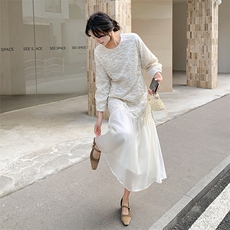 2025春季新款法式温柔风拼接连衣裙女装气质轻奢提花长袖中长裙子，女装连衣裙，浙宝208