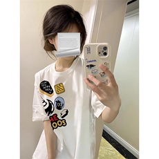 万针全刺绣工艺得物抖音高品质260克纯棉双纱美式高街短袖T恤P33，男装T恤，电商A486-1