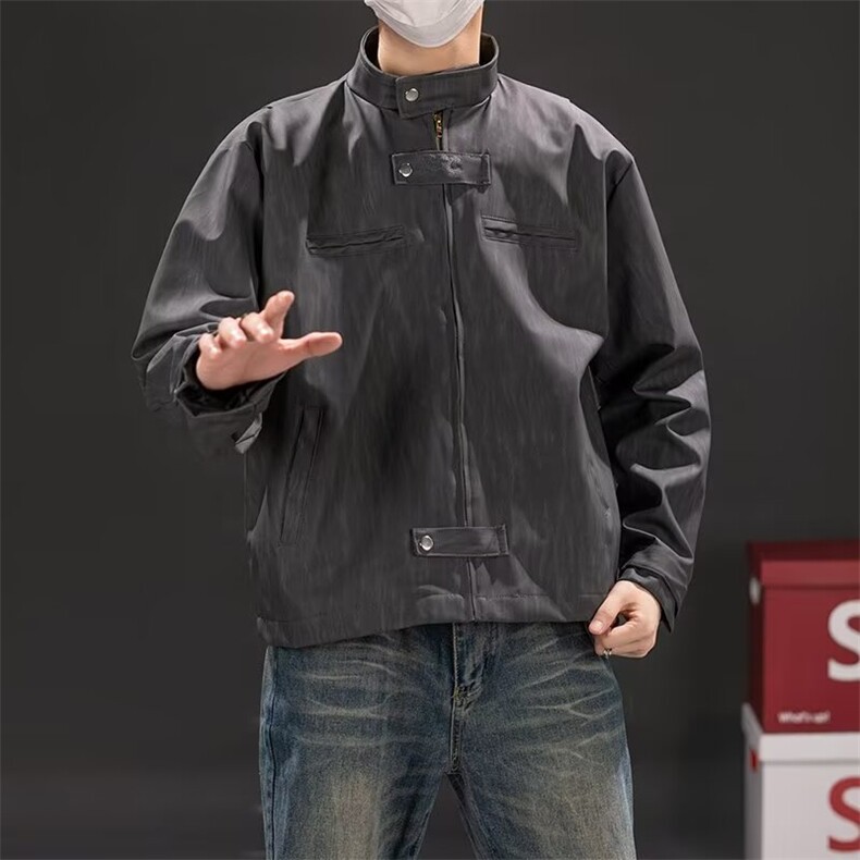 美拉德高街痞帅夹克男PU皮衣小众设计潮牌短款外套W6059-P78图片