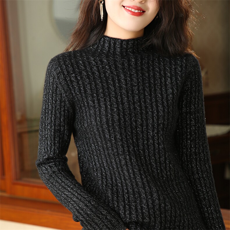 长袖纯色2024年秋季羊毛半高圆领套头针织衫,女装羊毛衫,盛鼎羊绒