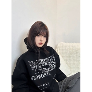 网图现货潮复古秋装新款连帽字母印花卫衣外套男女W010-P48常规图片
