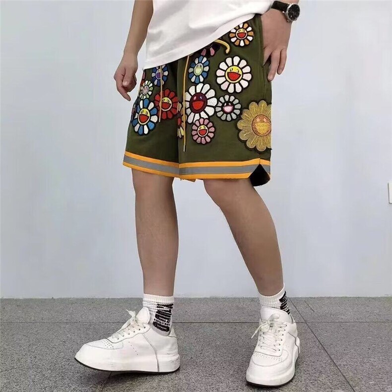 2025新品设计感裤子小众刺绣金线太阳花短裤男夏季宽松休闲短分裤,男装休闲裤,星座506A