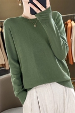 秋冬季纯棉7针平面圆领亲肤简约百搭款针织衫，女装针织衫/毛衣，阁惠羊绒