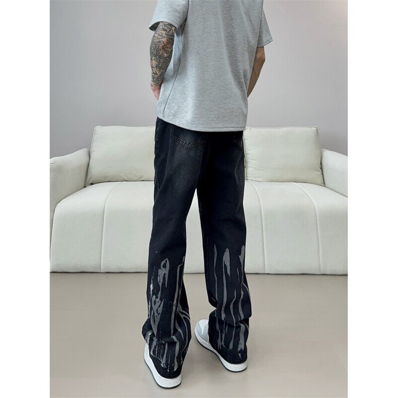 扎染弯刀牛仔裤男款美式高街vibe直筒微喇裤310A-4-NZ75-P55,男装牛仔裤,星座310A-4