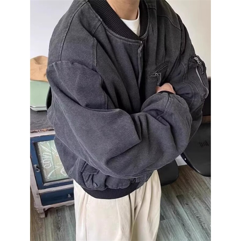 春秋季美式复古帆布工装飞行员夹克男短款cleanfit外套潮牌棒球服,男装夹克,星座506A