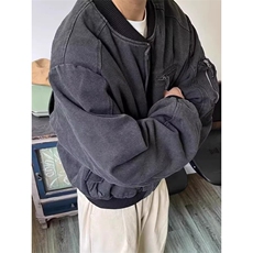 春秋季美式复古帆布工装飞行员夹克男短款cleanfit外套潮牌棒球服，男装夹克，星座506A