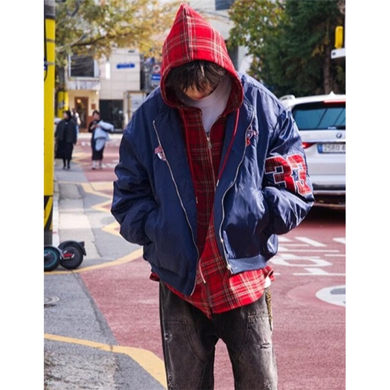 美式复古假两件连帽棉服外套男女冬季加厚保暖情侣棉衣 JY66图片