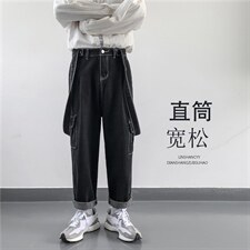 潮背带工装裤韩版宽松直筒坠感裤百搭吊带牛仔裤现货K1106-P42，男装休闲裤，星座512-4