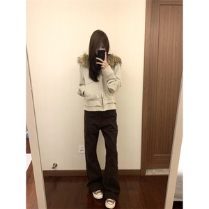 【有货】3335LL-特P85 可拆卸毛领连帽开衫卫衣修身短款外套图片