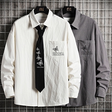 LC42108-P45痞帅领带长袖衬衫男士大码dk制服男jk衬衣男网格挂拍，男装衬衫，电商A040A