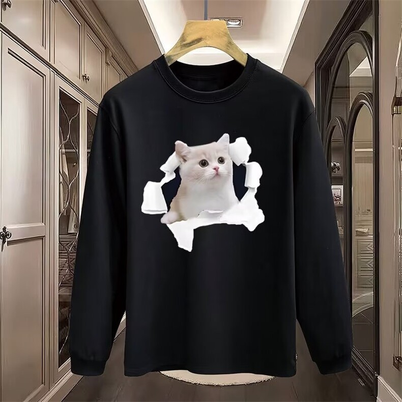 秋冬新款个性时尚猫咪印花圆领长袖上衣潮牌男女卫衣外套,女装短外套,星座1210-1
