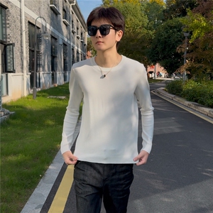 店主风小伙秋冬男纯色圆领套头针织长袖毛衣男士301A-1/M63/P38图片