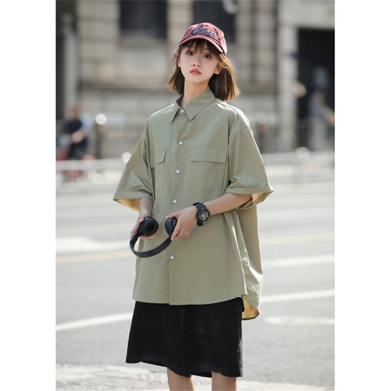 cityboy中性风原创工装短袖衬衫女港风文艺学生衬衣五分袖，女装衬衫，星座710