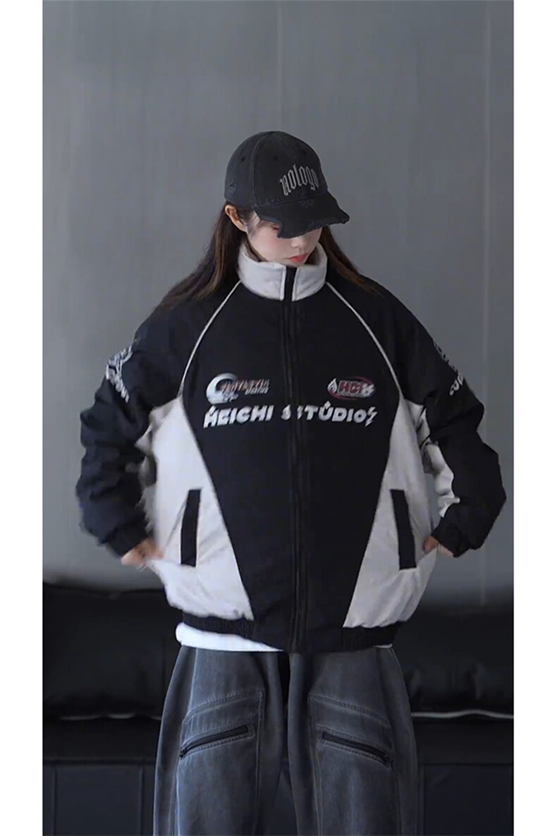 美式复古机车棉服外套男女拼接撞色棒球服棉衣高级感痞帅夹棉夹克,男装棉衣,星座226-2