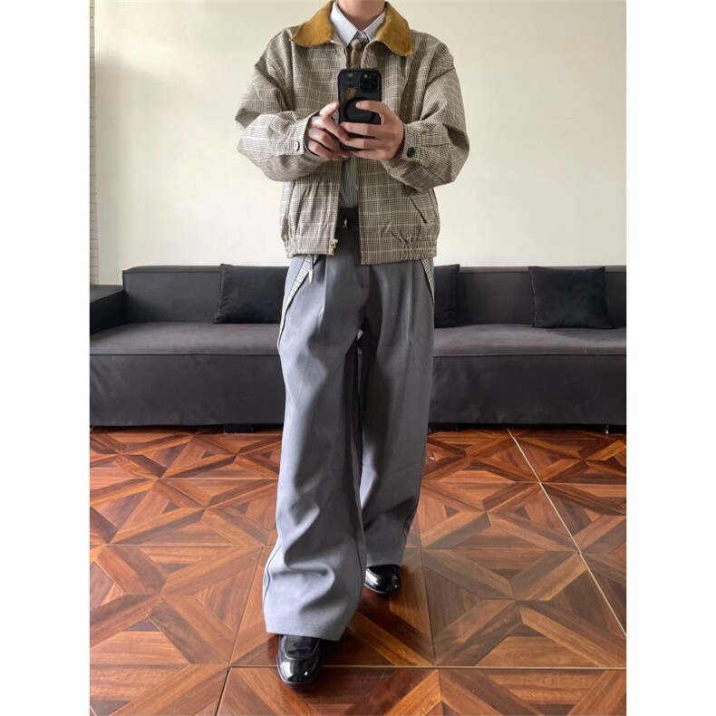 网图春款老钱风cleanfit千鸟格拼接TR混纺休闲裤CK856/特P52,男装休闲裤,电商B350