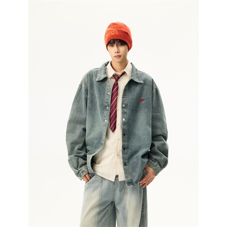 韩版刺绣小标牛仔衬衫夹克外套长休闲春秋上衣JK0405-P63，男装衬衫，星座308B-2