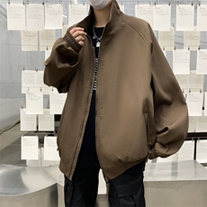 棕咖色外套男春秋痞帅高级感潮牌美式无帽立领日系复古棒球服夹克，男装夹克，星座505-2（原电商A260-1)