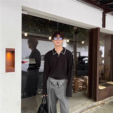 韩手缝线线麦穗纹针织亨利领长袖T恤柔软舒适亲肤百搭毛衣，女装针织衫/毛衣，星座506A