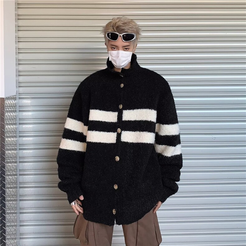 针织开衫男韩版潮流条纹拼色帅气2024冬季新款isn毛衣MZ374-P53,男装针织衫/毛衣,星座412-3