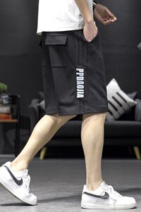 2021夏季沙发墙日系大码男条纹运动字母印花休闲卫裤短裤K691-P40图片