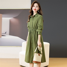 秋季新款纯色棉收腰通勤显瘦法式气质高级a字连衣裙，女装套装/套裙，曼沙奕珂