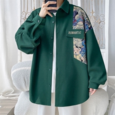 2024春季新款旋律风车大码小熊拼接长袖衬衫M-5XHC23703-P50，男装衬衫，电商A022