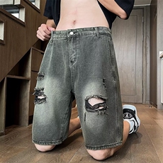 夏季五分牛仔短裤男破洞修身休闲裤子男5分马裤ND601，男装牛仔裤，星座1116A-1（原606A）