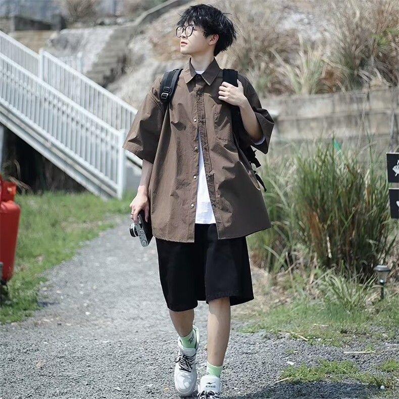 日系短袖衬衫男韩版潮流痞子帅2024夏新款ins宽松外套CY185-P33,男装衬衫,星座412-3