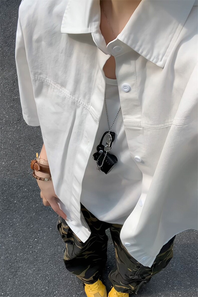 2025夏季新款港风女模大码简约百搭短袖衬衫M-5XHC25509-特P30,男装衬衫,电商A022