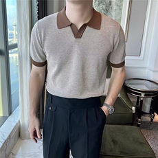 网T-2026新品针织毛衣短袖T恤凉感修身T恤条纹打底衫WK50-特P38，男装T恤，星座610B-1
