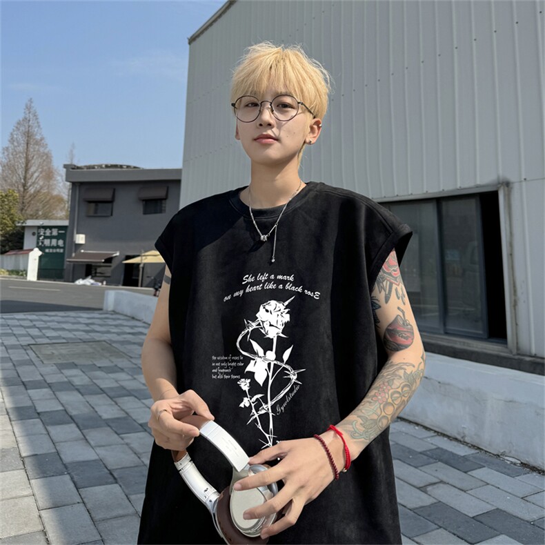 麂皮绒背心坎肩男T恤美式港风潮JB420-特P19控38图片