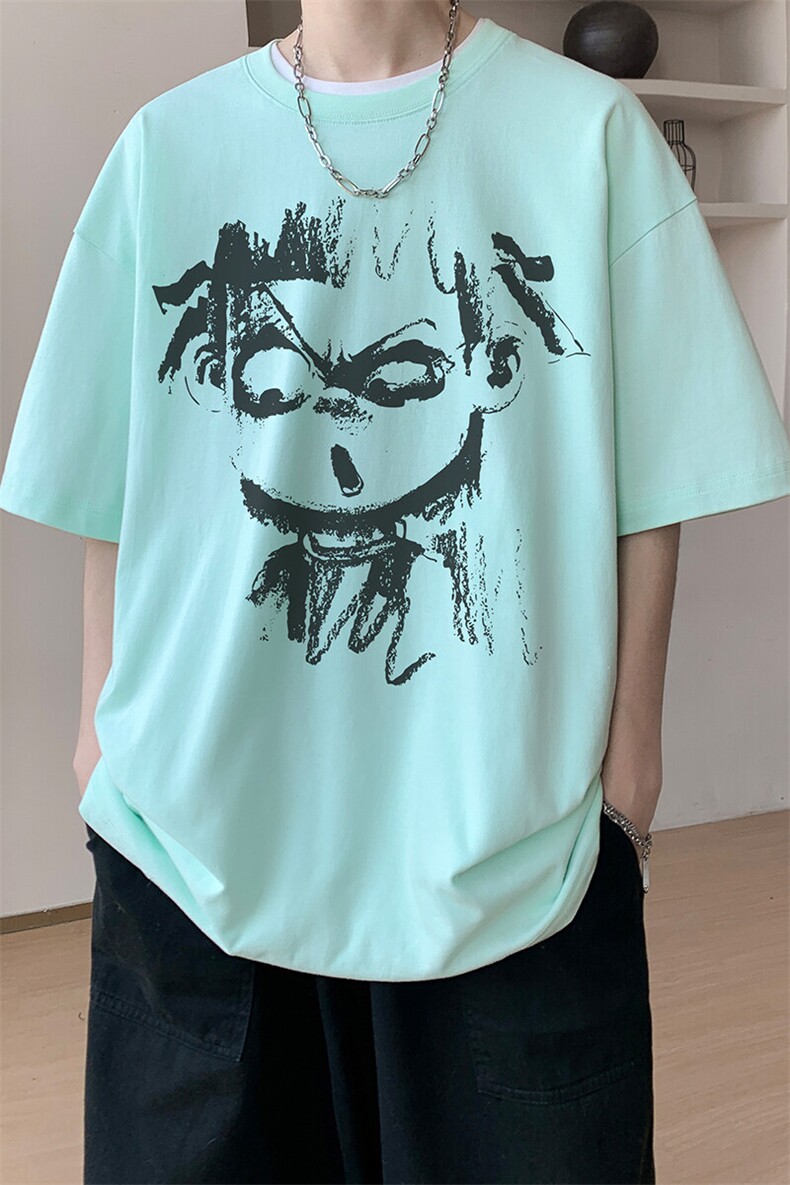 夏季美式重磅高街青年落肩短袖T恤男潮宽松百搭半袖体恤D095/P25,男装T恤,电商B209