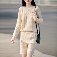 2025百搭时尚简约圆领长袖套装，女装羊毛衫，哲奥羊绒