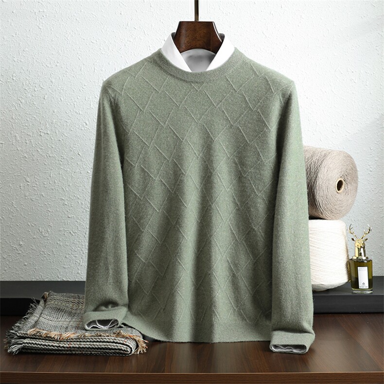 2024秋季新款男士圆领长袖短款套头衫休闲百搭，男装羊绒套衫，富泽羊绒