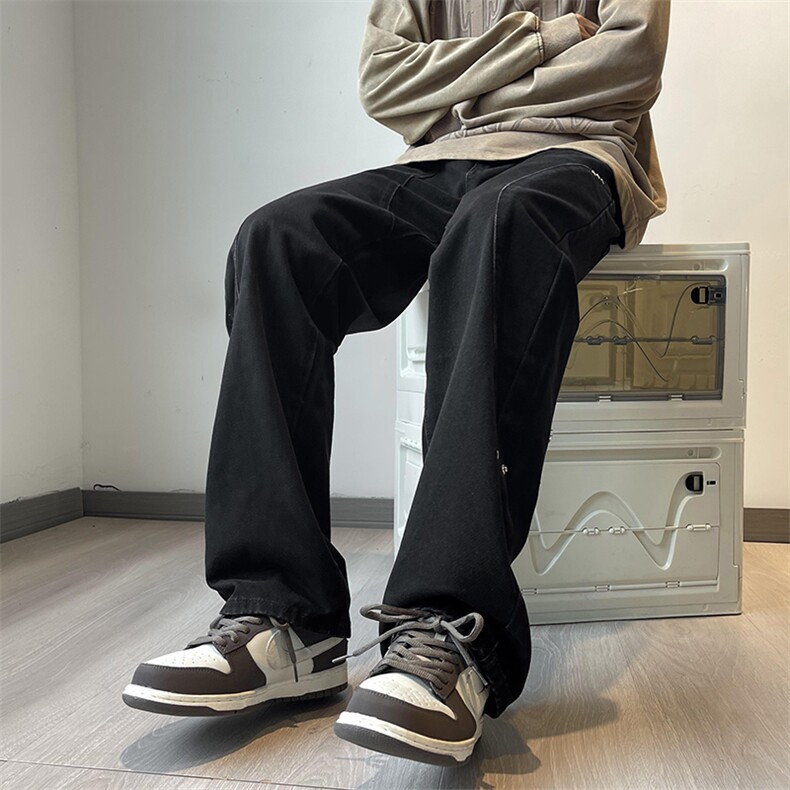 秋款男牛仔裤条纹侧边按扣拼接渐变色直筒宽松休闲长裤NK909P50,男装牛仔裤,星座1013-1