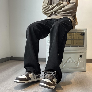 秋款男牛仔裤条纹侧边按扣拼接渐变色直筒宽松休闲长裤NK909 P50图片