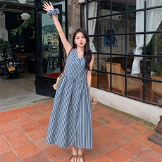 【新品现货】夏日微风蓝色条纹背心茶歇连衣裙8816-P135-K188，女装连衣裙，2C317A