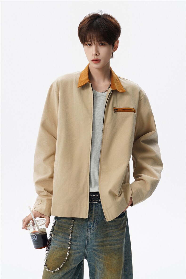 撞色水洗做旧帆布短款夹克男款vintage美式复古工装休闲外套JK003,男装夹克,电商B312