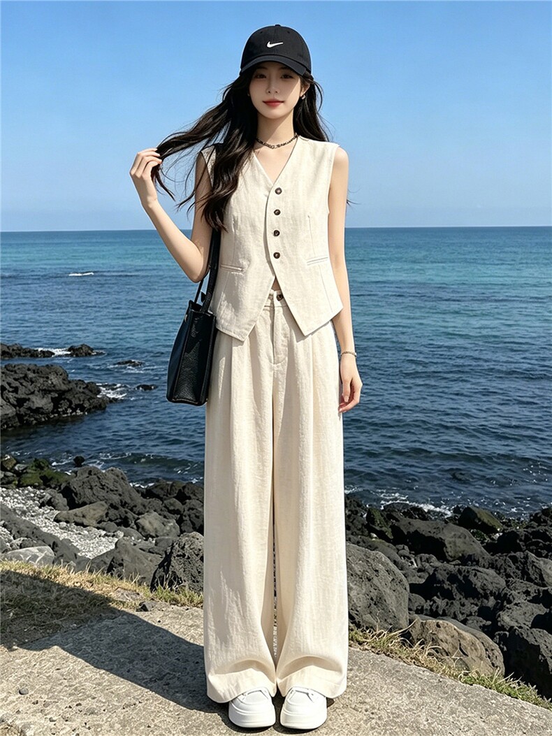 法式高级感气质减龄套装女夏季新款宽松简约无袖上衣长裤两件套潮,女装套装/套裙,江南