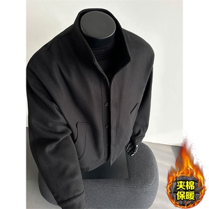 冬季老钱风重磅夹棉呢子夹克保暖棉服男士毛呢外套J7352-特价P85,牛仔衬衫搭配五分裤图片