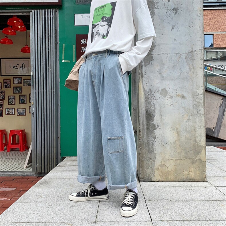 20港风秋款男牛仔裤宽松工装休闲潮直筒裤nk805 P45图片