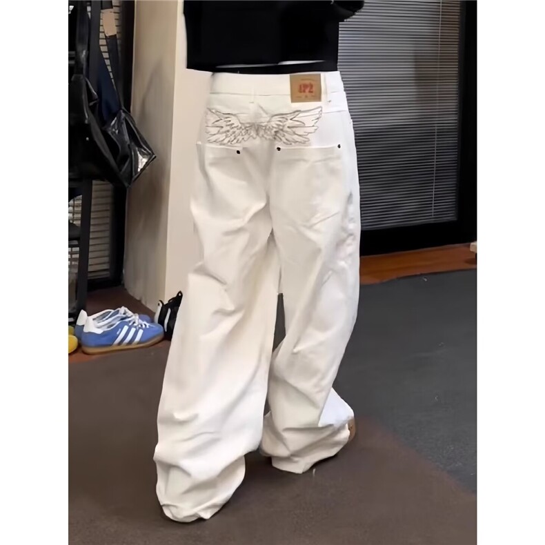 W10384-P55 网图现货 美式街头刺绣脏染反穿牛仔裤水洗做旧直筒裤图片