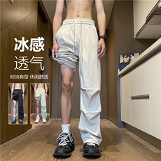 2024夏季新款冰丝透气松紧伞兵裤宽松休闲裤B315-K006-特p30控58，男装休闲裤，电商B315