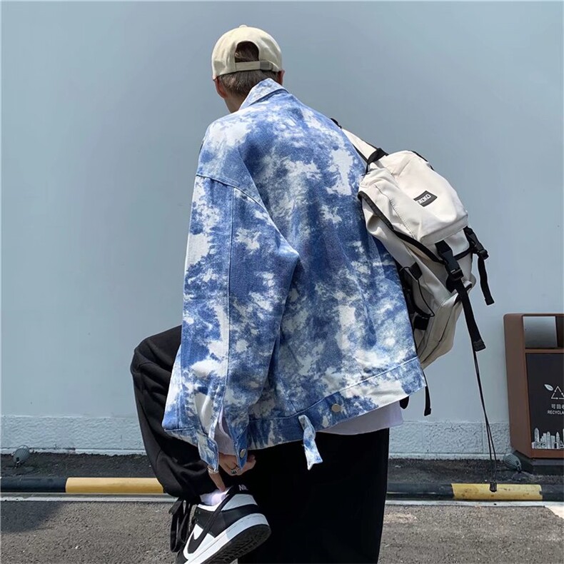 扎染牛仔衣男春秋外套法式情侣宽松小众ins潮牌欧美高街韩风chic,男装工装外套,星座1210-1