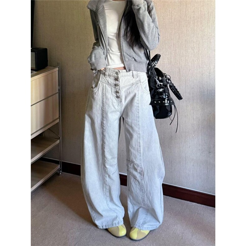 1506-1/KN-N90411/P67立体挺阔设计感水洗浅蓝色高腰牛仔裤宽松男，男装牛仔裤，星座1506-1