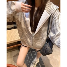 2025兔毛绒卫衣女拉链连帽开衫条纹复合慵懒松弛高级感春秋男外套，女装短外套，星座218-8